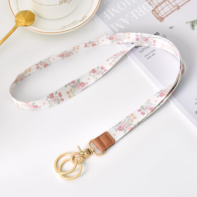 Knagsfa Lanyards for Keys, Neck Lanyards for ID Badges with Metal Hook, Cute Keychain Lanyard for Women, White Flowers - Image 5